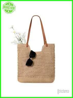 Crochet Beach Bag Woven Tote Boho Shoulder Bag for Summer Vacation